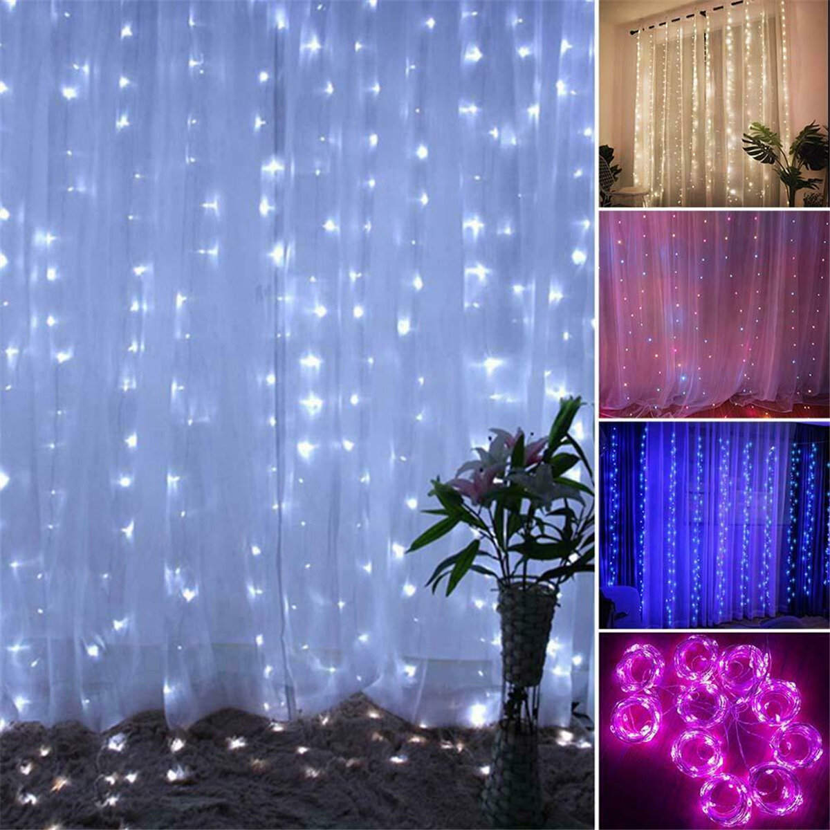 300LED USB Remote Curtain Lights Decor FairyLamp Window Colorful New Year