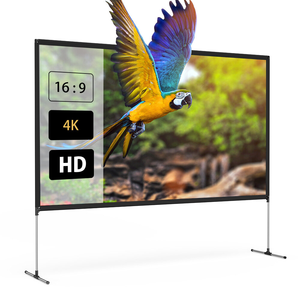 BlitzWolf® BW-VS6 80/100-Inch Projector Screen with Stable Stand 4K Resolution 16:9 Foldable Anti-Crease Easy Installation Outdoor Movie Screen
