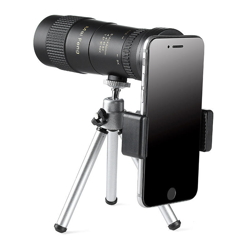 MAIFENG 8-40x40 Outdoor-Portable Zoom Monokular HD Optik BAK4 Tag- und Nachtsicht Teleskop + Stativ + Handy-Clip-Halter