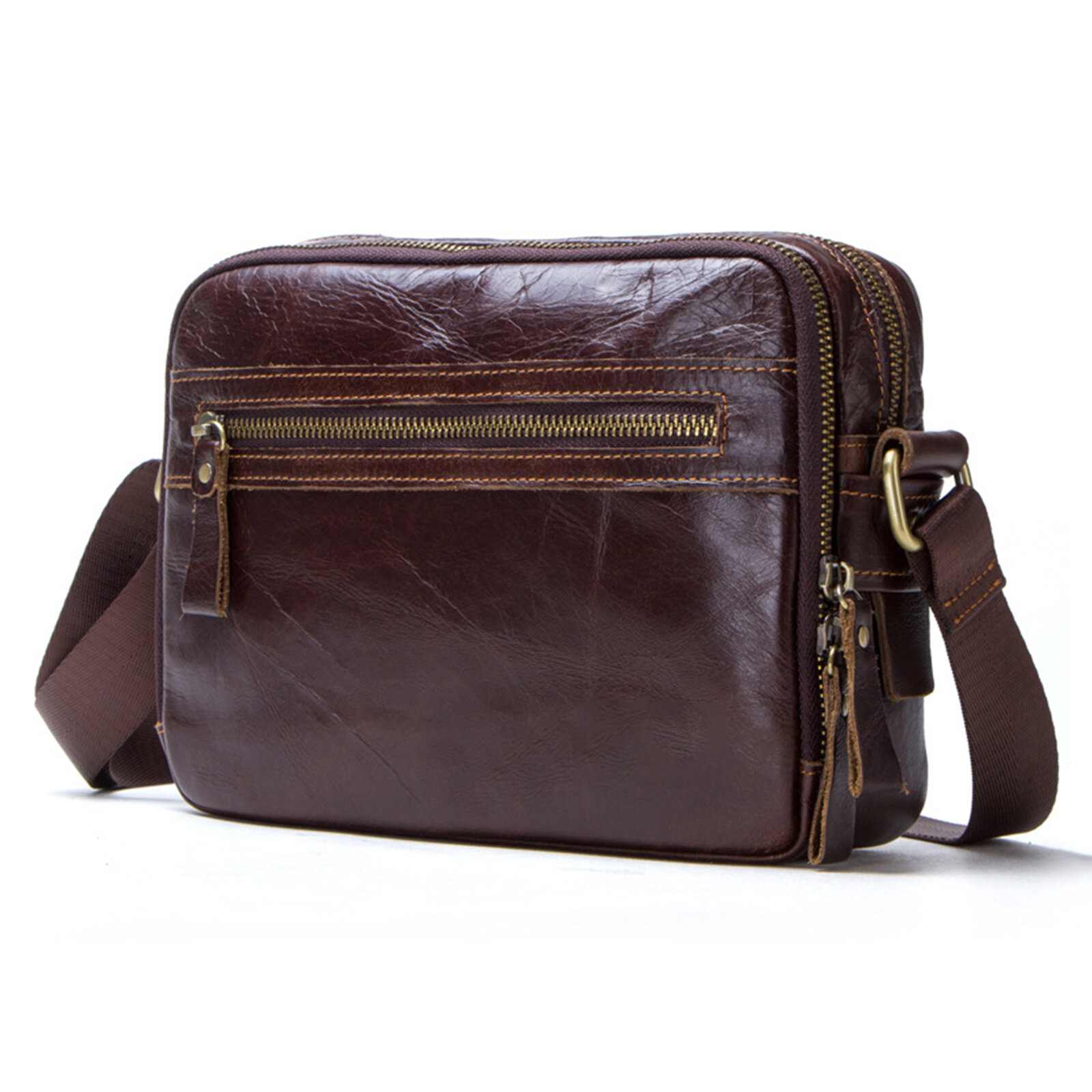 Menico Men Genuine Leather Vintage Business Crossbody Bag Large Capacity Multifunctional Shoulder Messenger Bag