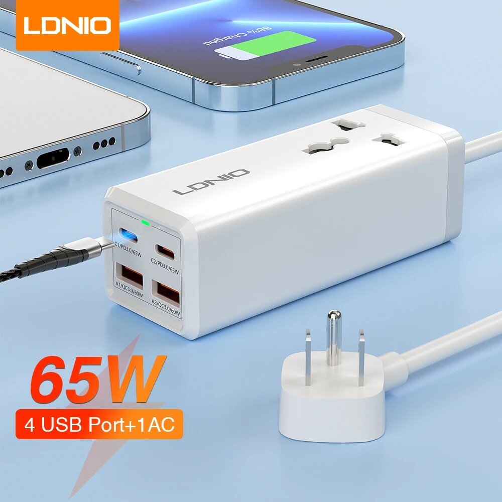 

LDNIO 65W USB C Charger 4 Ports USB Output Desktop Power Strip For Laptop/Macbook/1pad/Camera/Cell Phone Fast Charge Cha