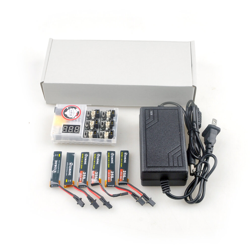 6x Eachine 250mAh 3.8V 1S 30C Lipo Battery + ET2.0 DC 7V-22V 1S Lipo/LIHV Battery Charger + Power Supply
