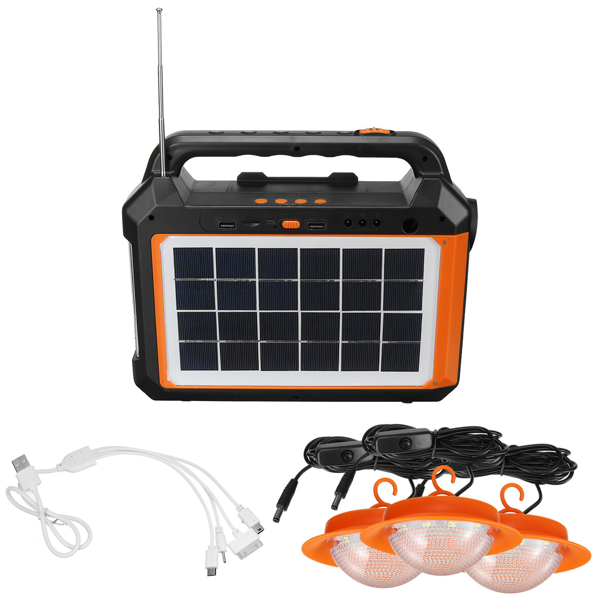 Banco de energia solar de 4500mAh externo Bluetooth Áudio Rádio USB Luz Comping recarregável para viagens em acampamento
