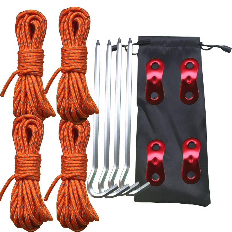 Outdoor Camping Tent Accessories Set 4m Reflective Rope Aluminum Alloy Buckle With Storage Bag