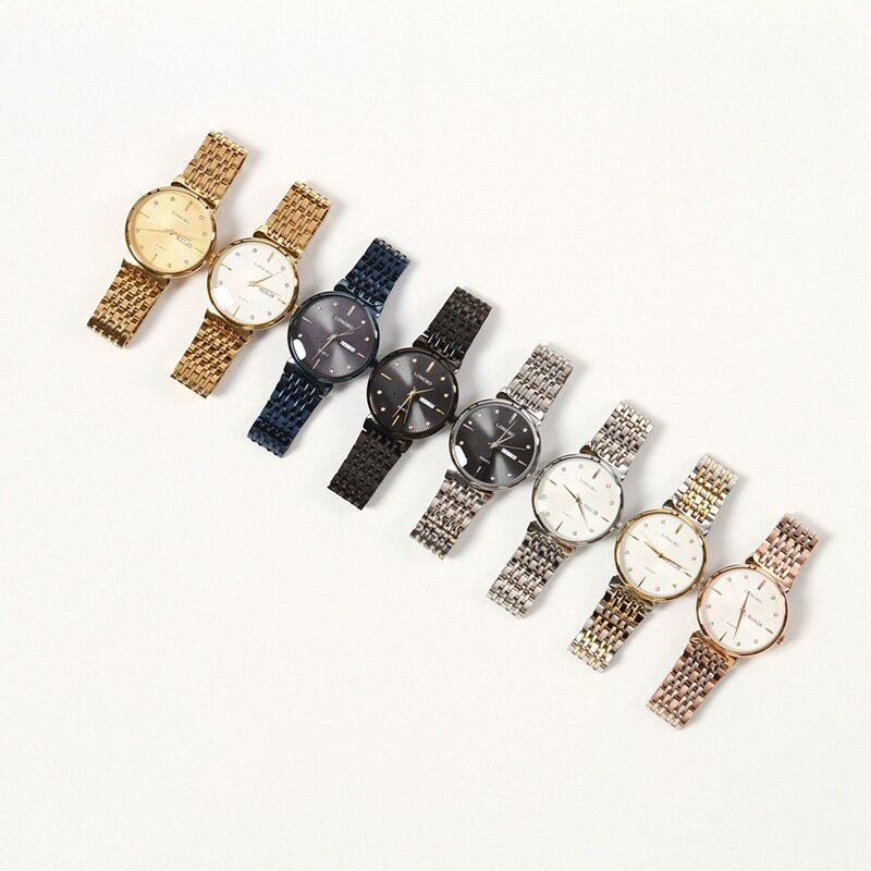 

LONGBO 80702 Fashion Crystal Dial Full Steel Date Display Couple Watch Quartz Watch