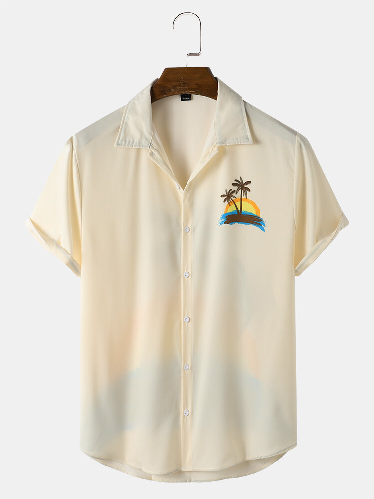 Heren vakantie overhemden met kokospalm print revers