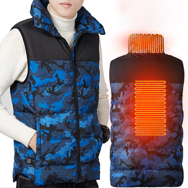 

TENGOO Camouflage Heated Vest Men USB Infrared Winter Flexible Electric Jacket 3 Modes 2 Heating Zone Thermal Clothing W