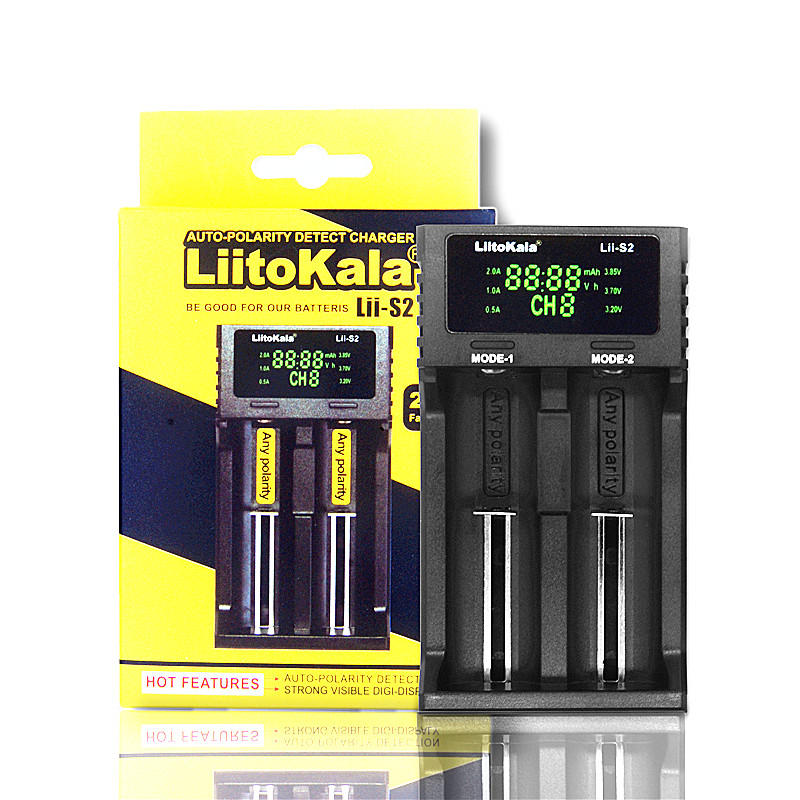 

LiitoKala LII-S2 LCD Battery Charger 3.7V 18650 18350 18500 16340 21700 20700B 20700 14500 26650 1.2V AA AAA Smart Charg