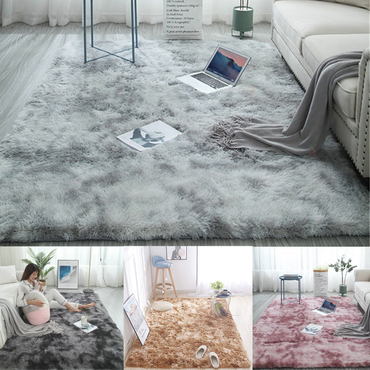 

160X200CM Multi-color Tie Dyeing Plush Carpets Anti-slip Faux Fur Floor Mats Water Absorption Area Rug