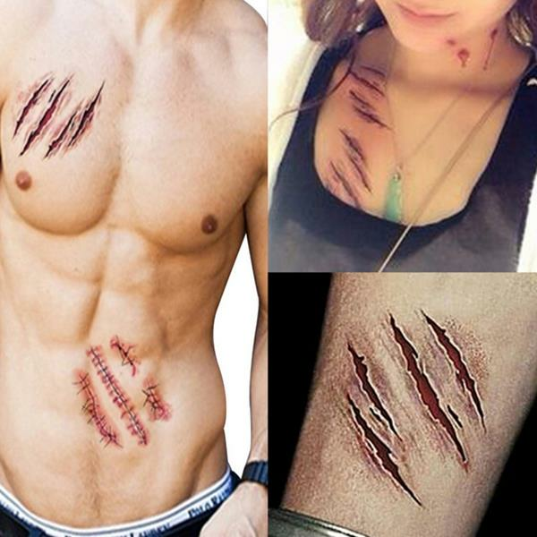 

3Pcs Halloween Zombie Scars Tattoos Fake Scab Bloody Makeup Terror Wound Scary Blood Injury Sticker