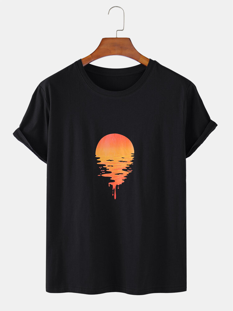 100% katoen Design Sunset Print losse T-shirts met ronde hals en korte mouwen