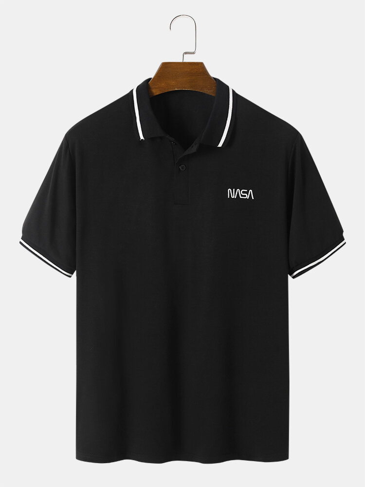 Men Nasa & Striped Print Business Work Soft Breathable Golf Shirts
