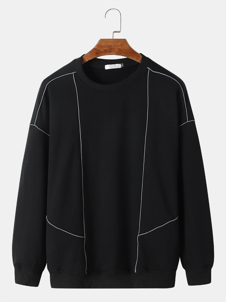 Heren design lijn effen ronde hals trui casual pullover sweatshirt