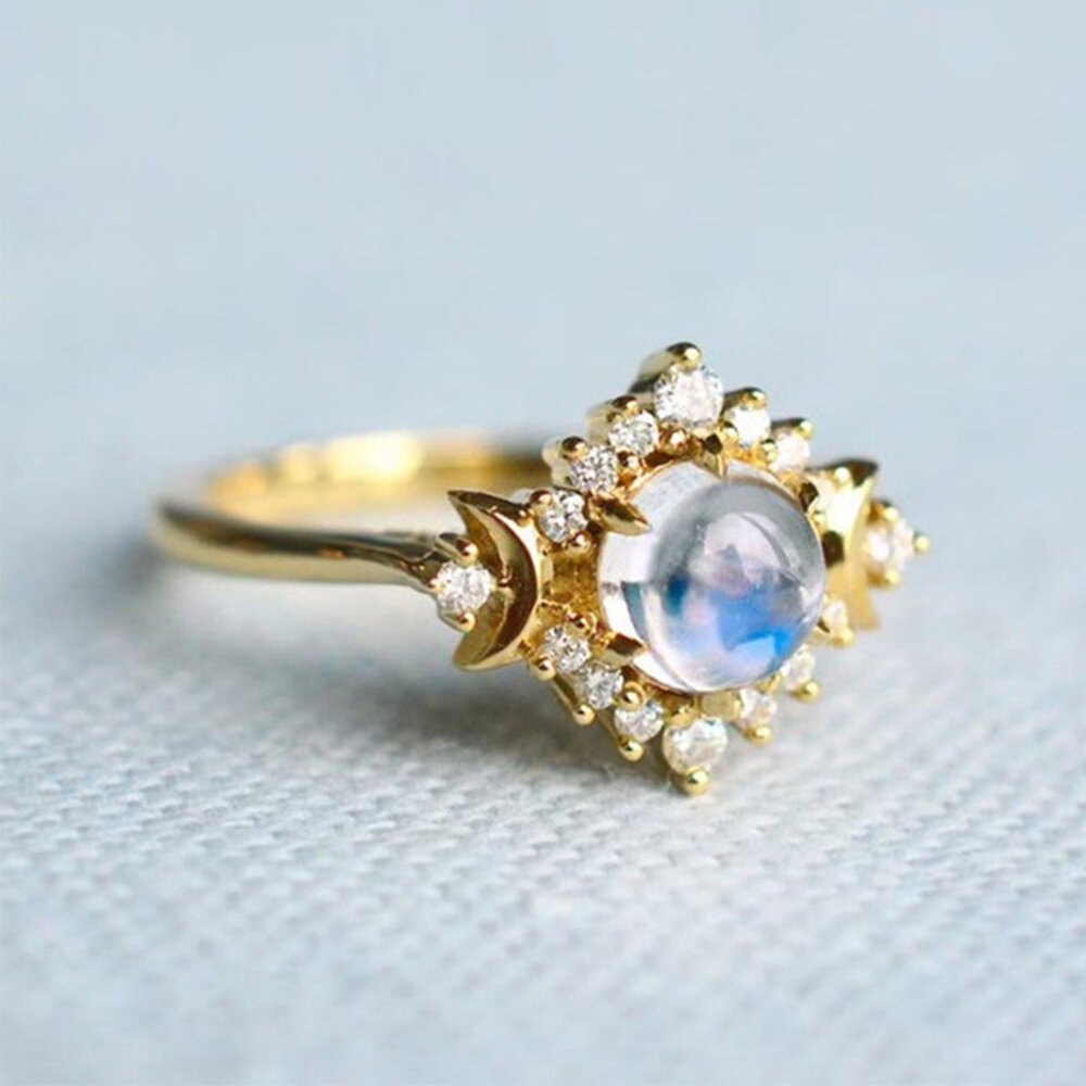 1 Pcs Vintage Maan Godin Maansteen En Diamanten Ringen Valentijnsdag Maansteen Ringen