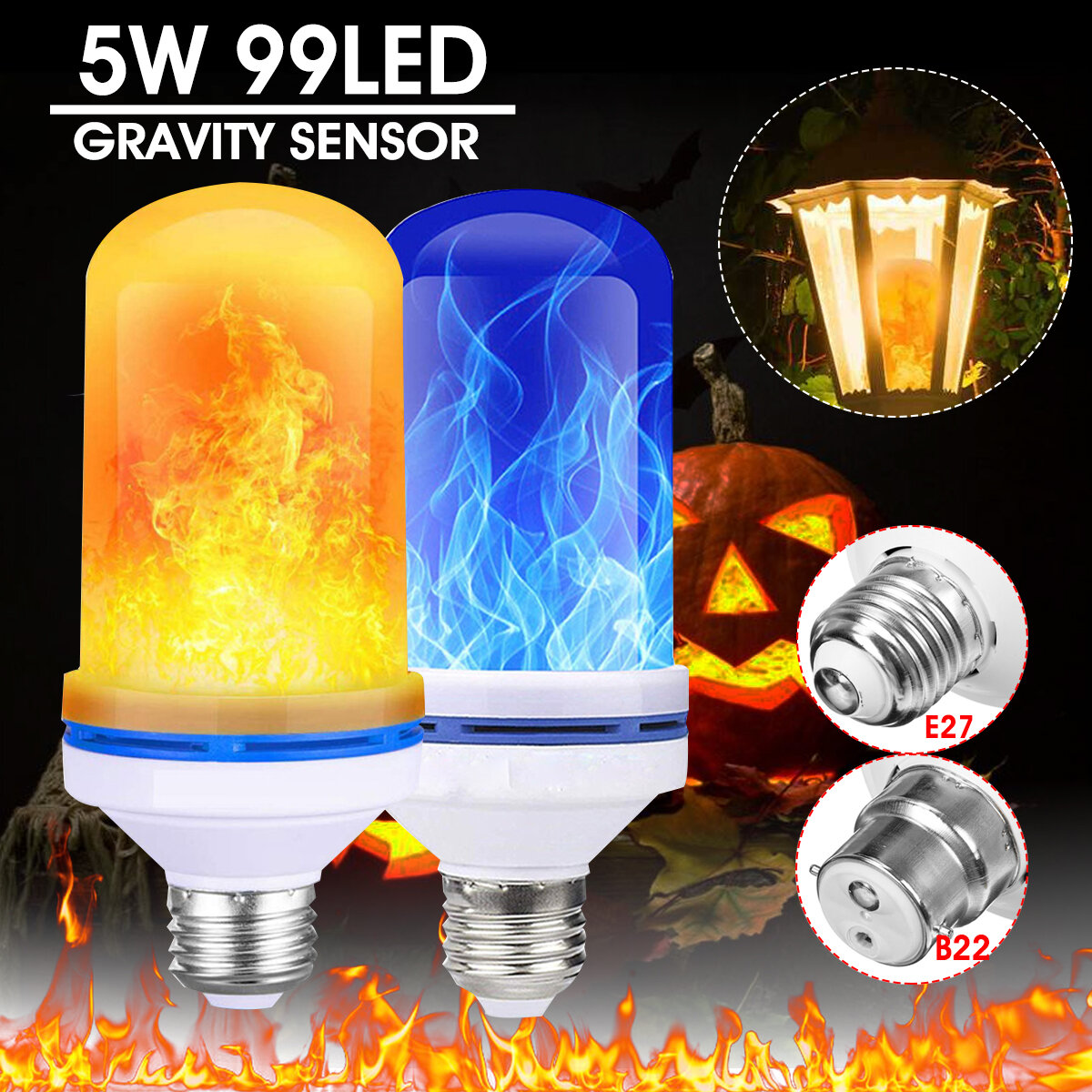 

E27/B22 99LED Beads 5W Super Bright 4 Modes Gravity Sensor Flame Effect Light Bulb Lamp Home Decor