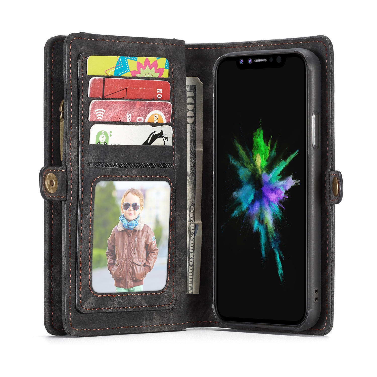 

Caseme Magnetic Detachable Zipper Wallet Cash Pocket Card Slots Protective Case For iPhone XR