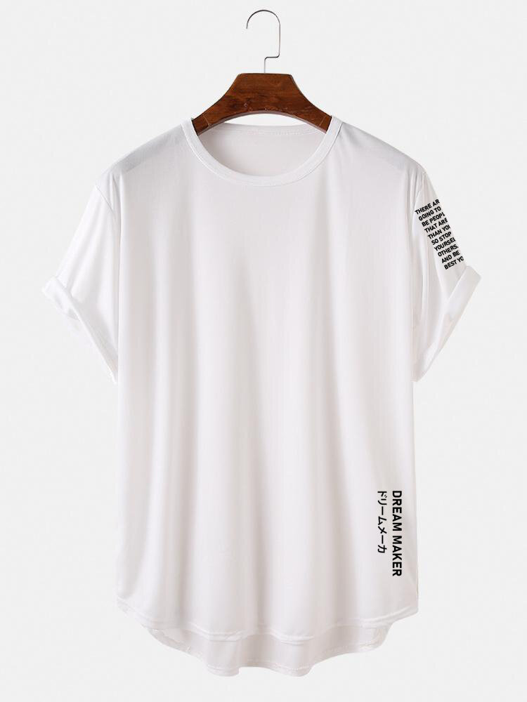 Heren letter Japanse print hoge lage gebogen zoom T-shirts met korte mouwen