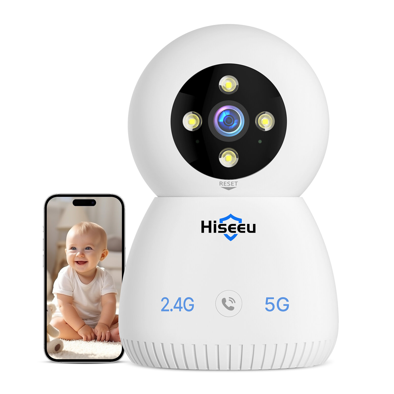 

Hiseeu FJ5C Indoor Security Camera 2.4G/5G 5MP PTZ Wireless Baby Monitor Pet Camera Auto Tracking Night Vision 2-Way Aud