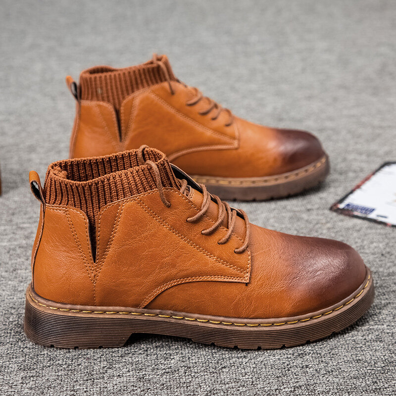 Men Brief Comfy Non Slip Retro Outdoor Casual Lace Up Sock Boots