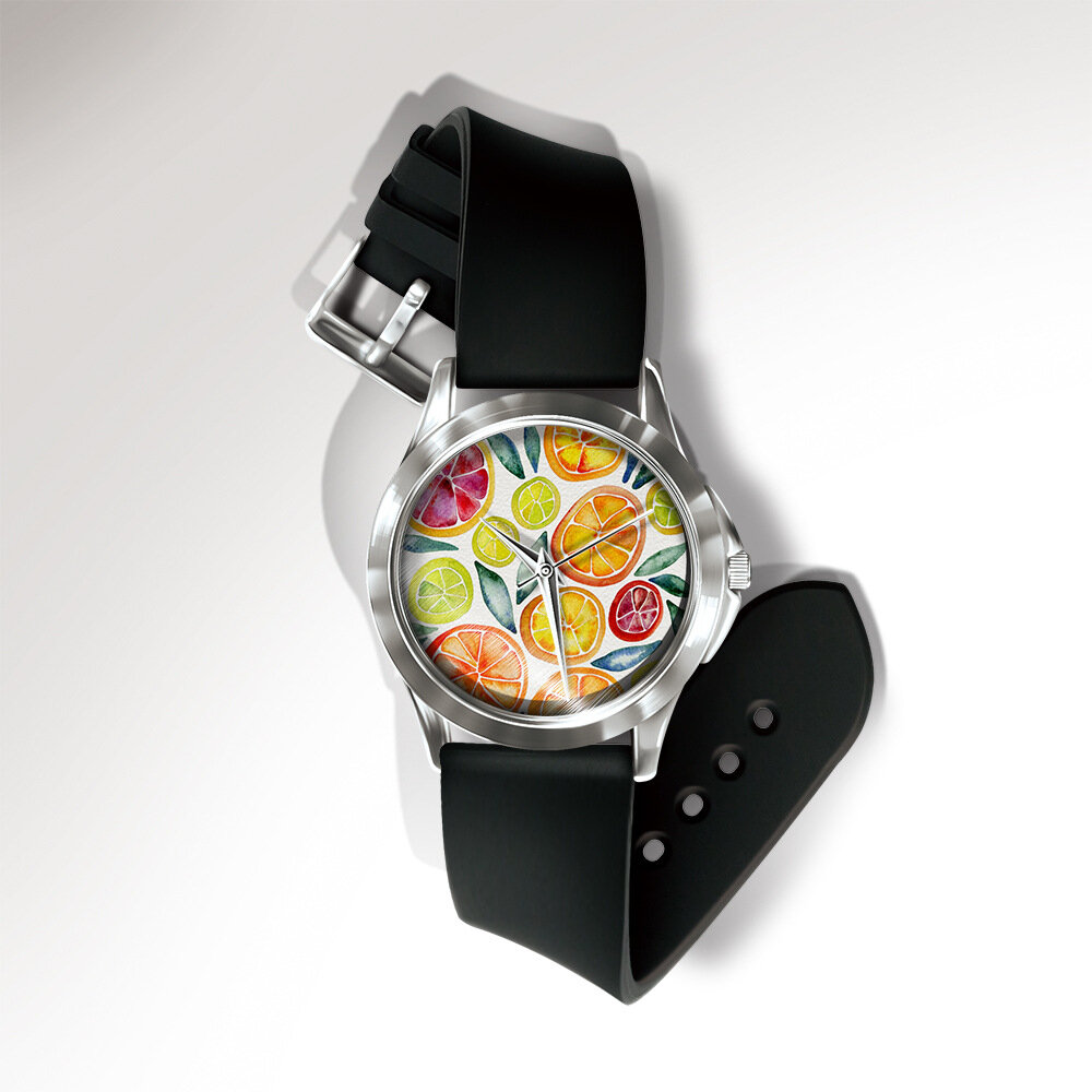 MISS WIT Casual Waterverf Blad Vogel Fruit Patroon Wijzerplaat PVC Band Unisex quartz horloge Polsho