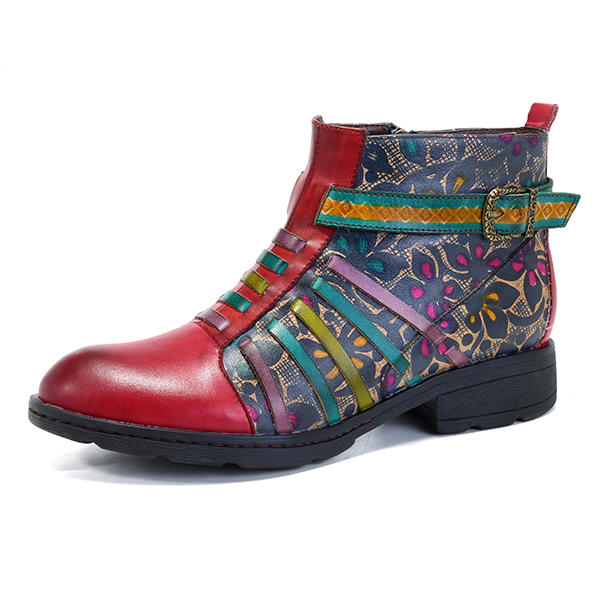 SOCOFY Casual Flower Ankle Boots
