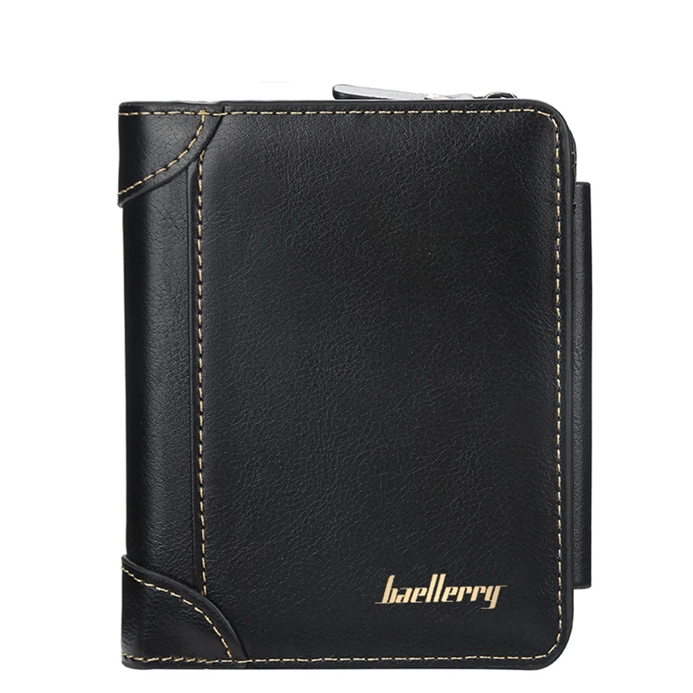 

Baellerry Leather Men Wallets Business Card Book with Zipper Male Purse Vintage Coin Holder