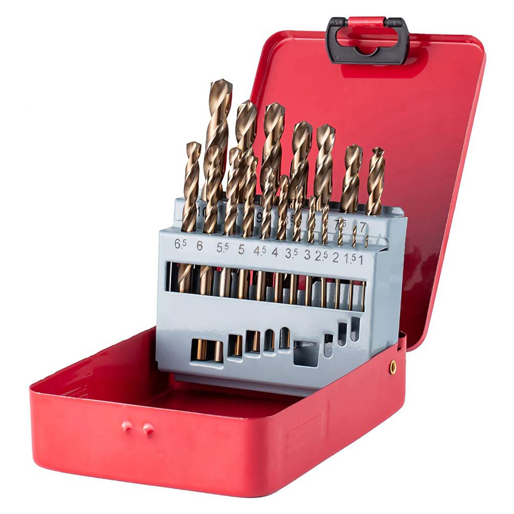 Drillpro M35 Cobalt Drill Bit Set HSS-Co Jobber Length Twist Drill Bits with Metal Case for Stainless Steel Wood Metal D