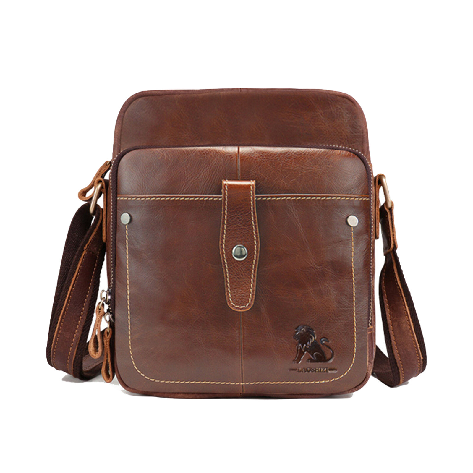 Men Genuine Leather Vintage Large Capacity Durable Crossbody Bag Interior Compartment Casual Busines