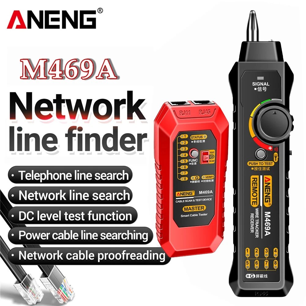 ANENG M469A Smart Network Cable Tester RJ45 RJ11 LAN Cable Tester Finder Wire Tracker Receiver Networking Tool Network R