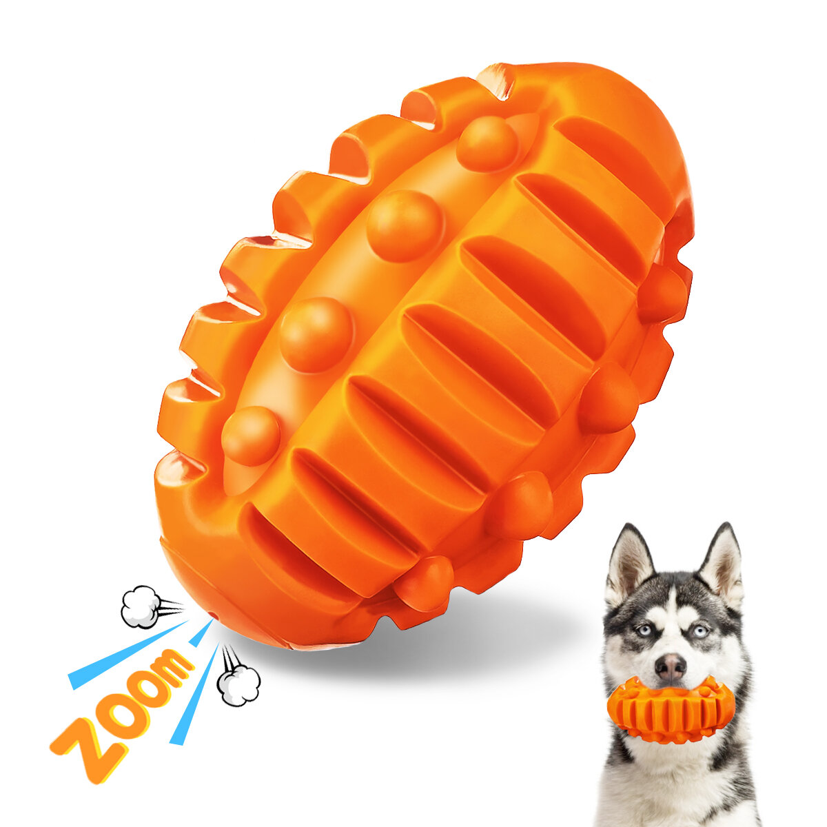 Focuspet 5"x 3" Large Interactive Dog Ball Toys, Real Beef Flavor, Squeaky Chew Toy for Medium Large