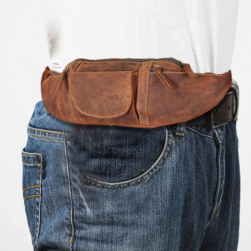 

Ekphero Men PU Leather Multi-pocket Anti-theft Vintage 6.5 Inch Phone Bag Waist Packs Chest Bags Crossbody Bags