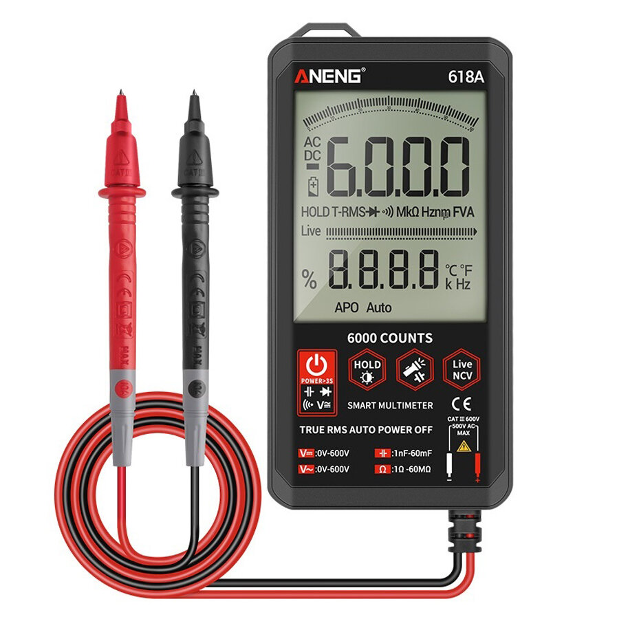 

ANENG 618A Digital Multimeter Professional Smart Touch DC Analog True RMS Auto Tester Capacitor NCV Testers Meter