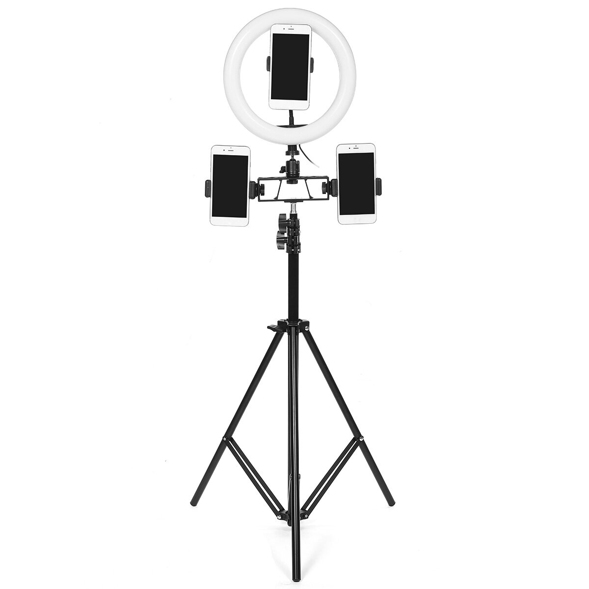 

26cm LED Ring Light 3 Color 10 Brightness Dimmable Fill Light with Tripod Stand Dual Phone Clip for Youtube Live Stream