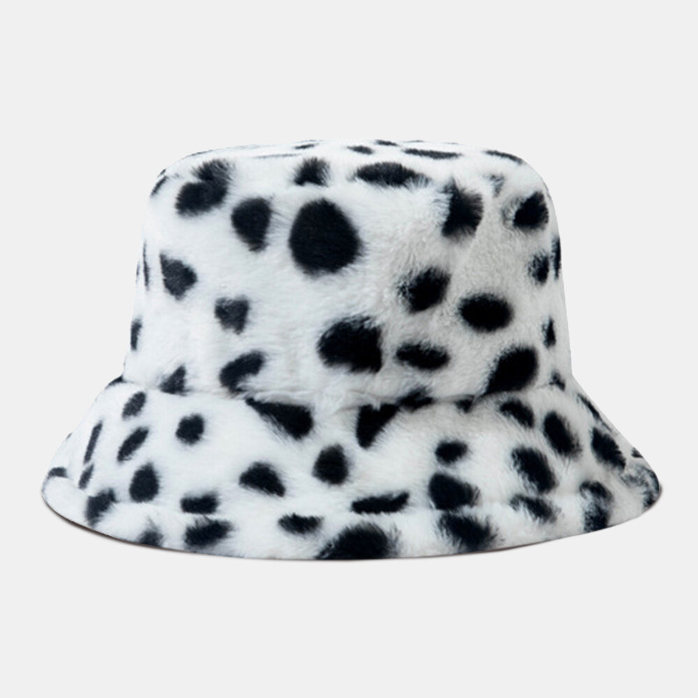 Unisex Faux Rabbit Fur Leopard Pattern Thicken Warmth Vintage Bucket Hat