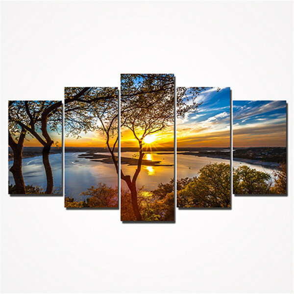 5Pcs Canvas Print Paintings Landscape Wall Decorative Print Art Pictures Frameless Wall Hanging Decorations for Home Off