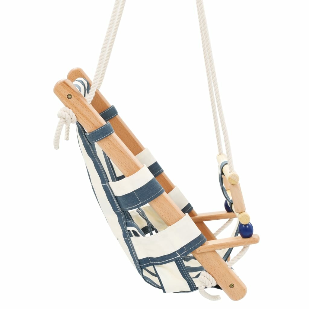 [EU Direct] vidaxl 91801 Baby Swing with Safety Belt Cotton Wood Blue Chair Hanging Wood Children Kindergarten Interacti
