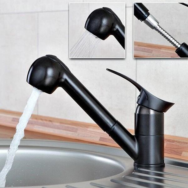 

Pull Out Spray Kitchen Basin Sink Mixer Tap Swivel Spout Monobloc Faucet Black