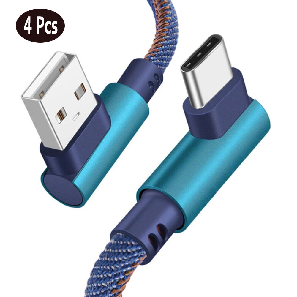 

[4Pcs Blue] Bakeey 2.4A USB to USB-C Cable Denim Braided Elbow Fast Charging Data Transmission Cord Line 2m long For Sam
