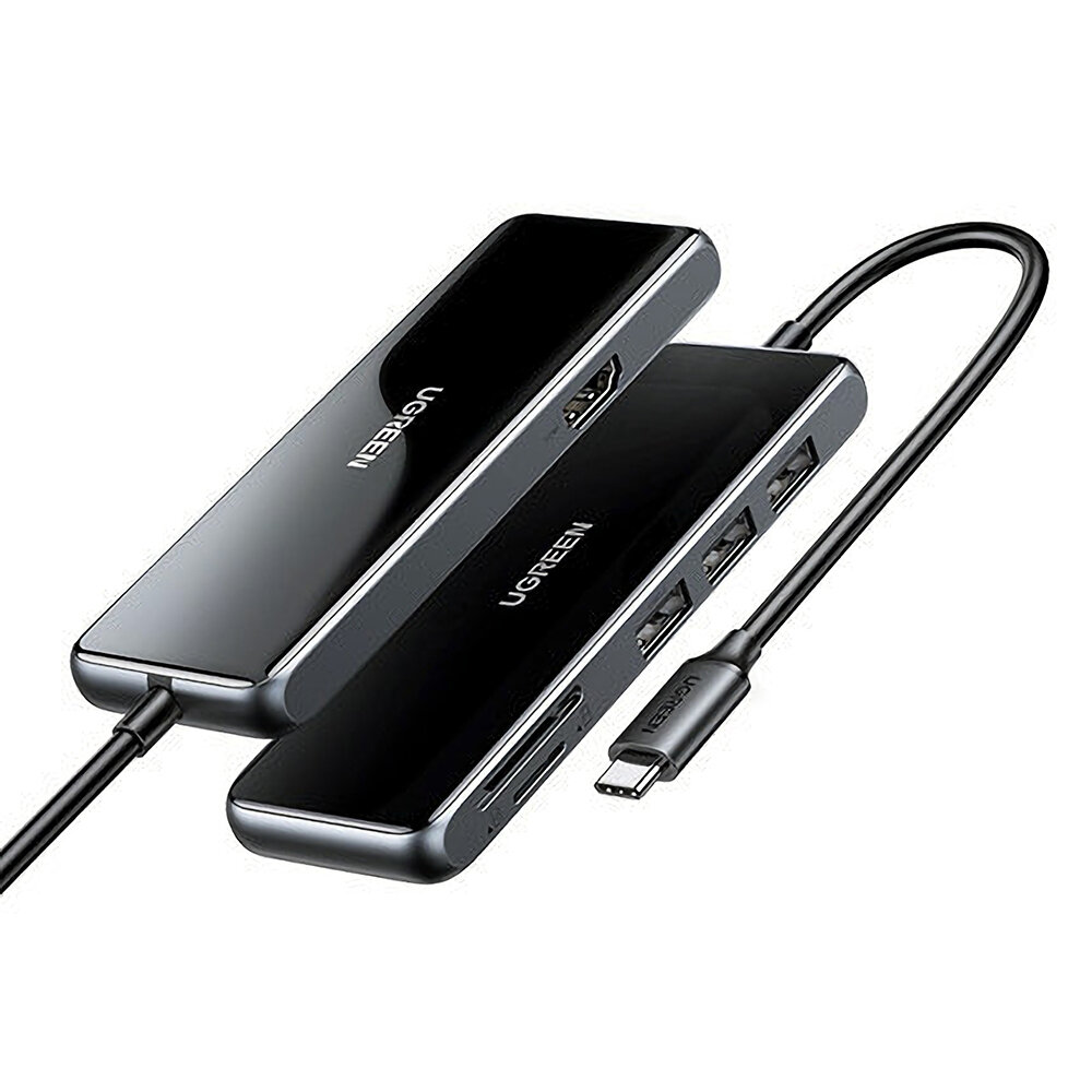

UGREEN 6 in1 USB C Hub Splitter Док-станция с 3 портами USB3.0 TF / SD Card Reader HDMI адаптер для Apple MacBook Pro Hu