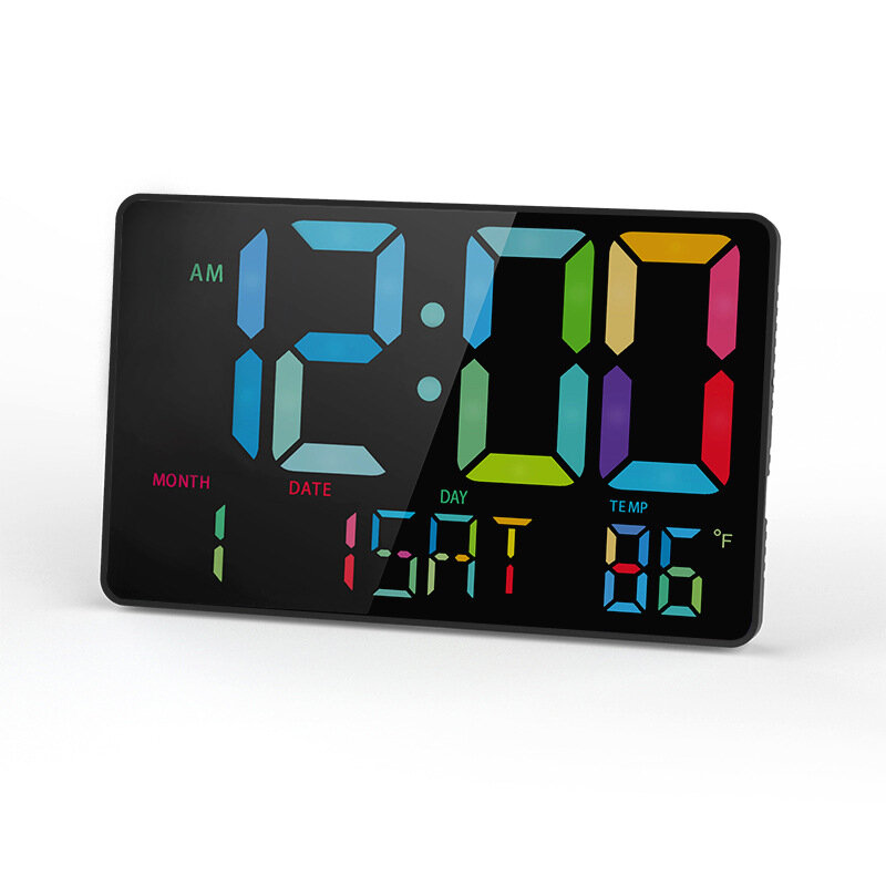 

AGSIVO Large Rainbow LED Digital Alarm Clock Wall Clock with Remote Control / Calendar / Temperature / Snooze / Dimming