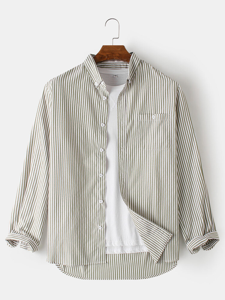 

Мужские базовые повседневные рубашки свободного кроя с воротником на пуговицах в полоску от Banggood Design
