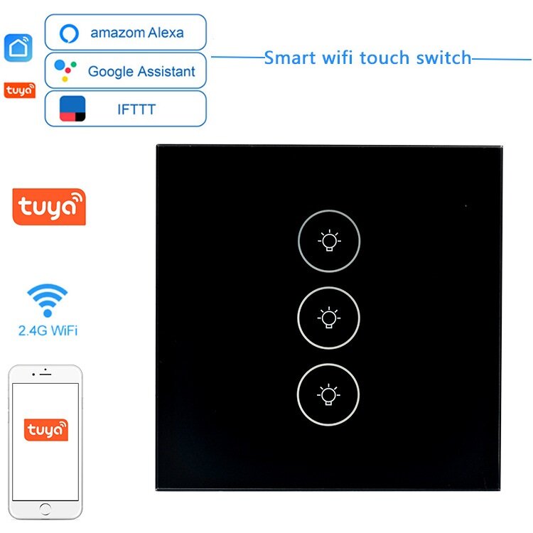 WF-WS03 Tuya AC100-240V Smart Touch Switch 86 Type Smart EU Standard 3Gang Switch Werken met Alexa G