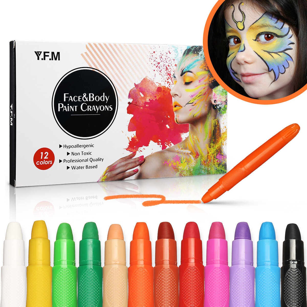 12 Color Makeup Painting Set Splash-proof Non-toxic Face Body Paint Crayons for Party Festival Celeb