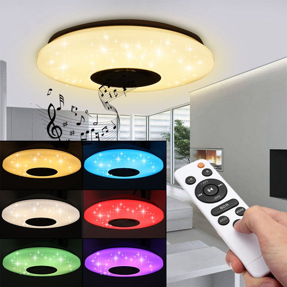 Moderno 60W RGB LED Luz de techo bluetooth Music Speaker Lámpara Control remoto APP Control