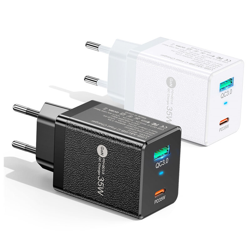 [GaN Tech] BK312 35W 2-Port USB PD Charger USB-A+USB-C PD QC3.0 PPS Fast Charging Wall Charger Adapter EU Plug for iPhon