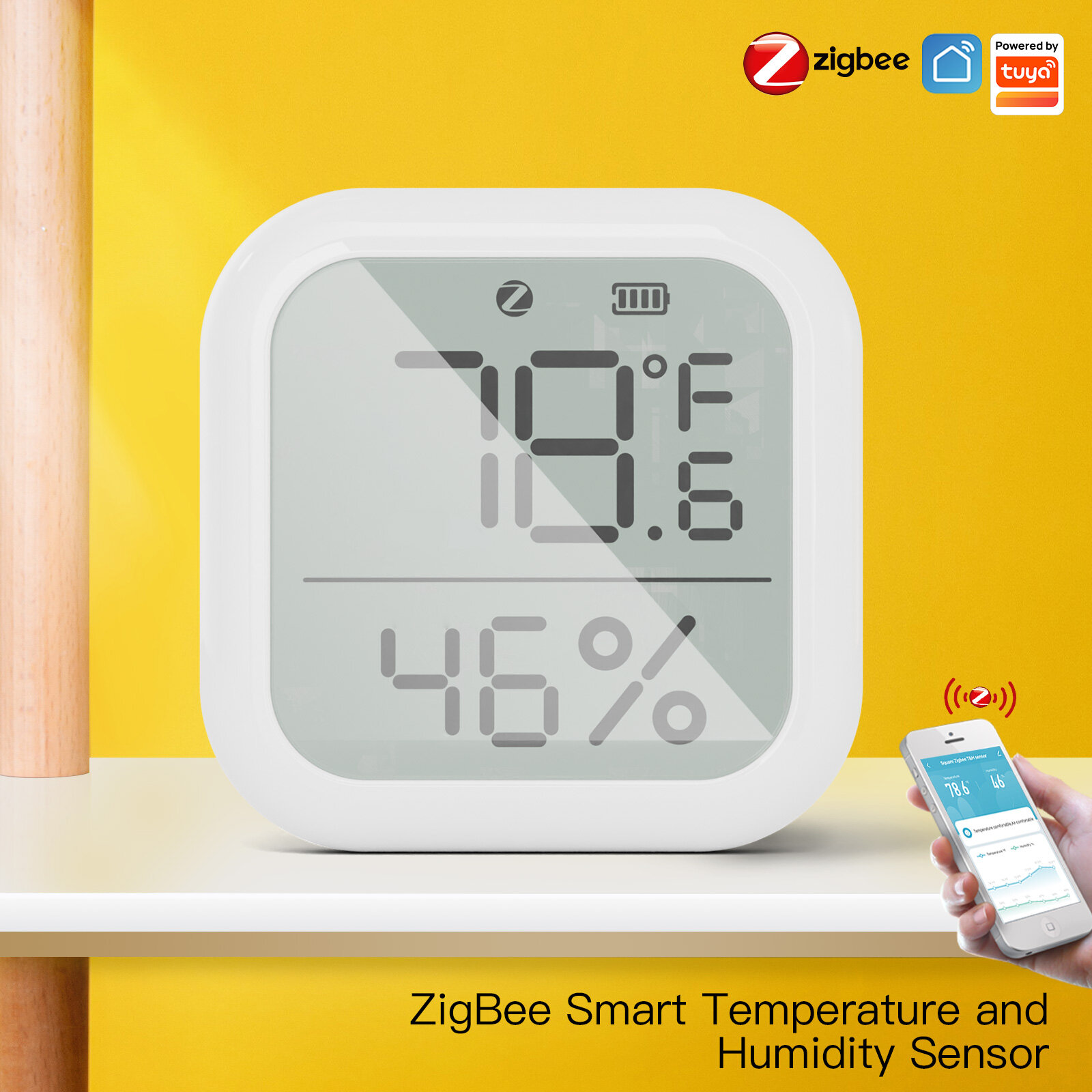 

Moes Square Temperature and Humidity Sensor Indoor Hygrometer with LCD Display Remote Control ZigBe Hub Gateway Tuya Sma