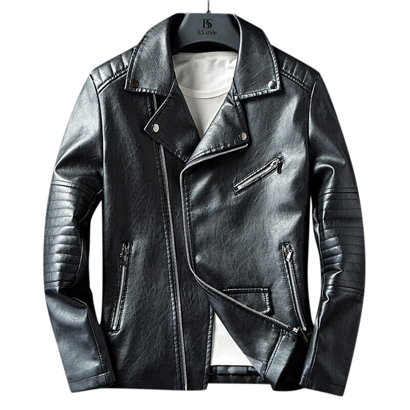 

Mens Faux Leather Fashion Zipper Black Biker Jacket