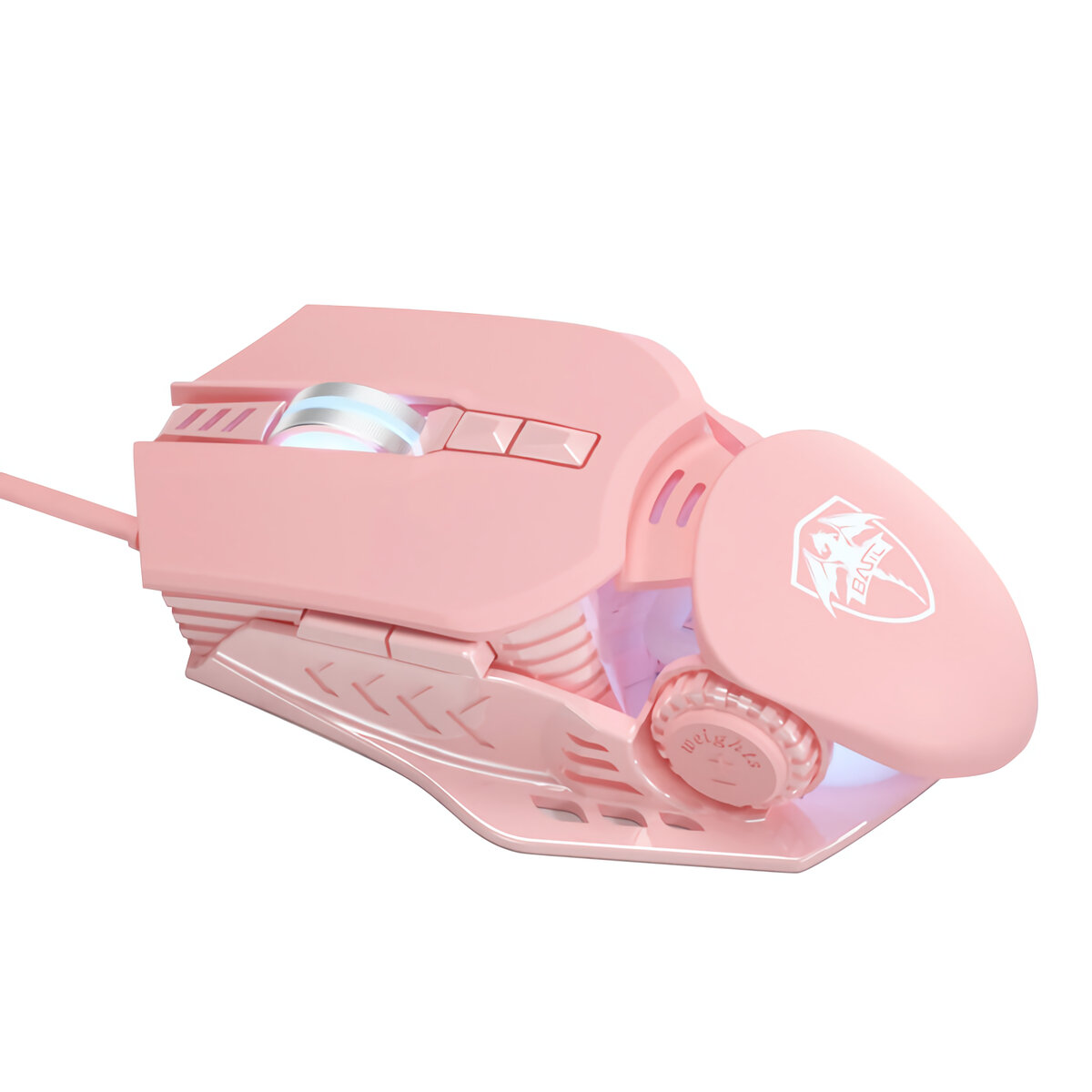 

Basic Wired Gaming Mouse 1000-6400DPI 7 Buttons Adjustable Counterweight Metal Roller LED Backlit Pink Mechanical Mouse
