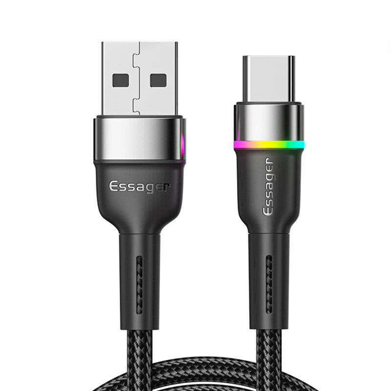 

ESSAGER 3A USB-A to Type-C Cable Fast Charging Data Transmission Copper Core Line 2M Long for Huawei Mate50 for Samsung
