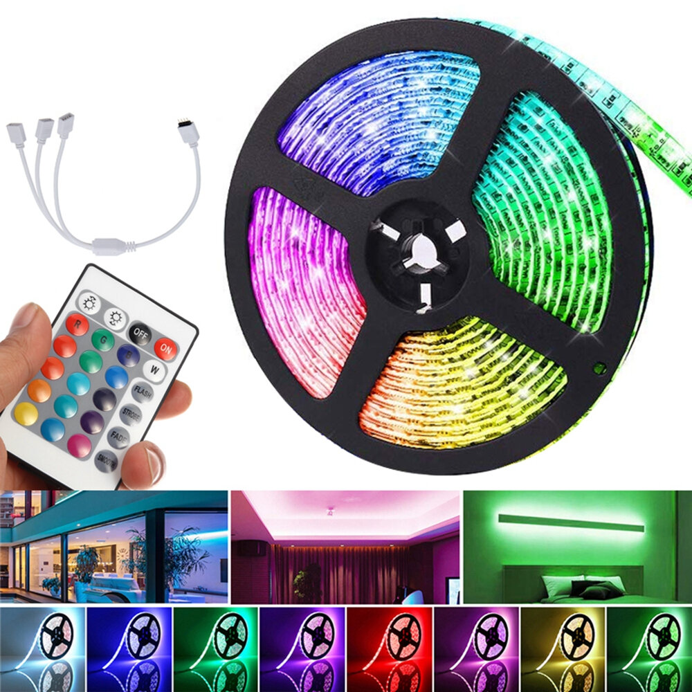 5M DC12V LED Strip Light 5050 RGB Rope Flexible Changing Lamp with Remote Control for TV Bedroom Par